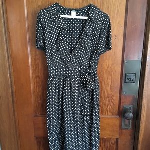 J. Crew Black, Silk Wrap Dress w/ Dots and Ruffles